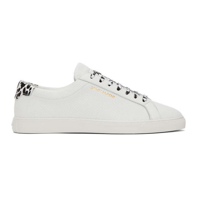 Photo: Saint Laurent White Babycat Print Perforated Calfskin Andy Sneakers