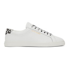 Saint Laurent White Babycat Print Perforated Calfskin Andy Sneakers