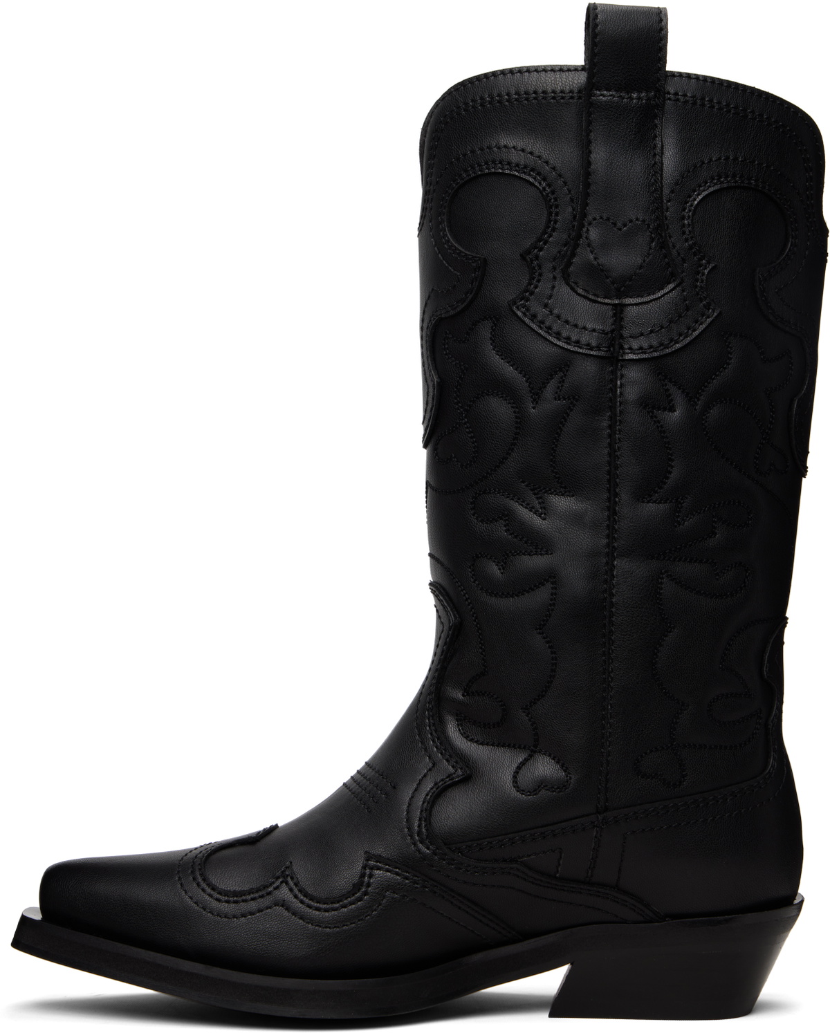 GANNI Black Mid Shaft Embroidered Western Boots