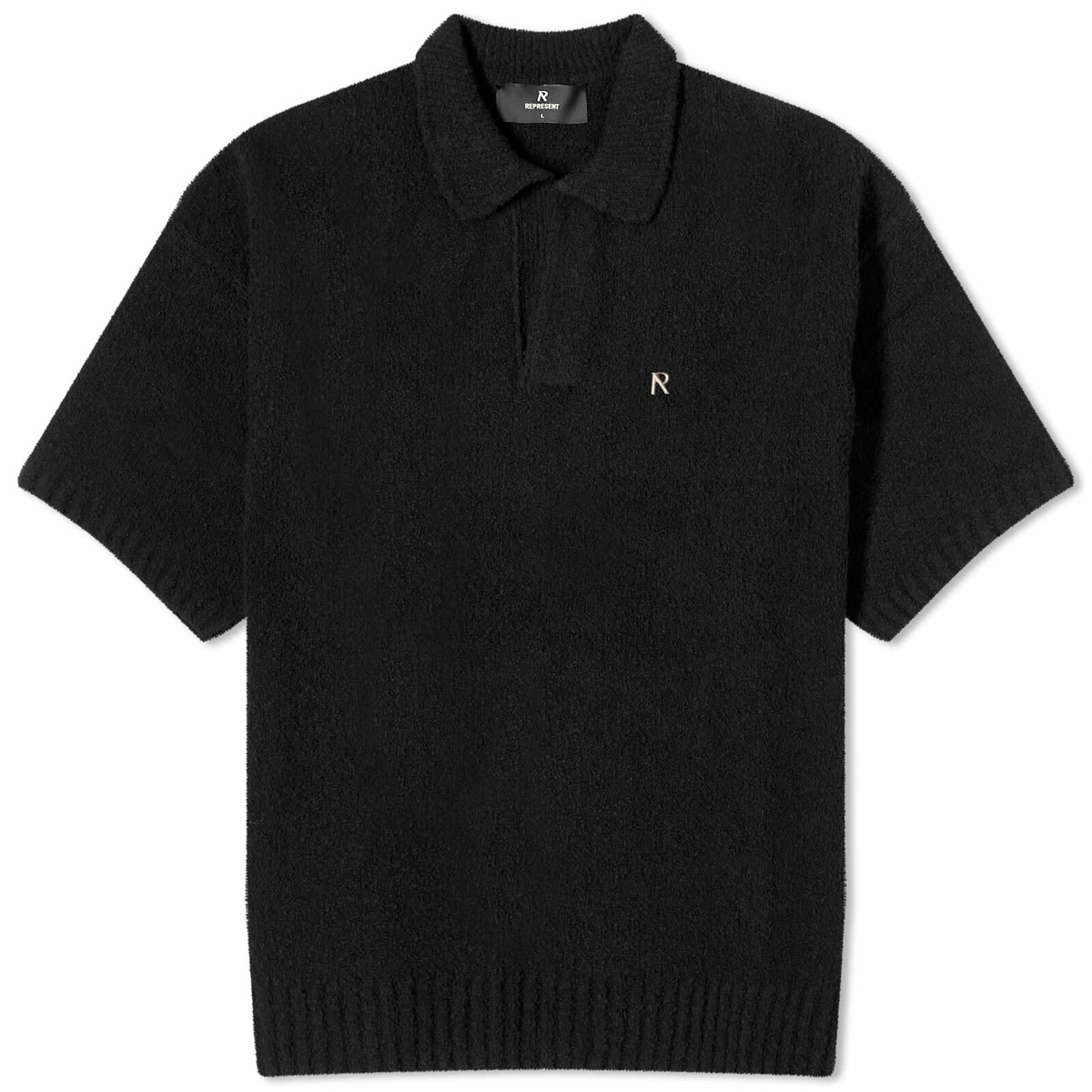Represent Men's Boucle Textured Knit Polo Shirt in Black