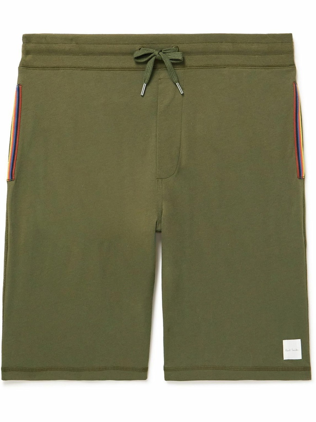 Photo: Paul Smith - Straight-Leg Cotton-Jersey Drawstring Shorts - Green