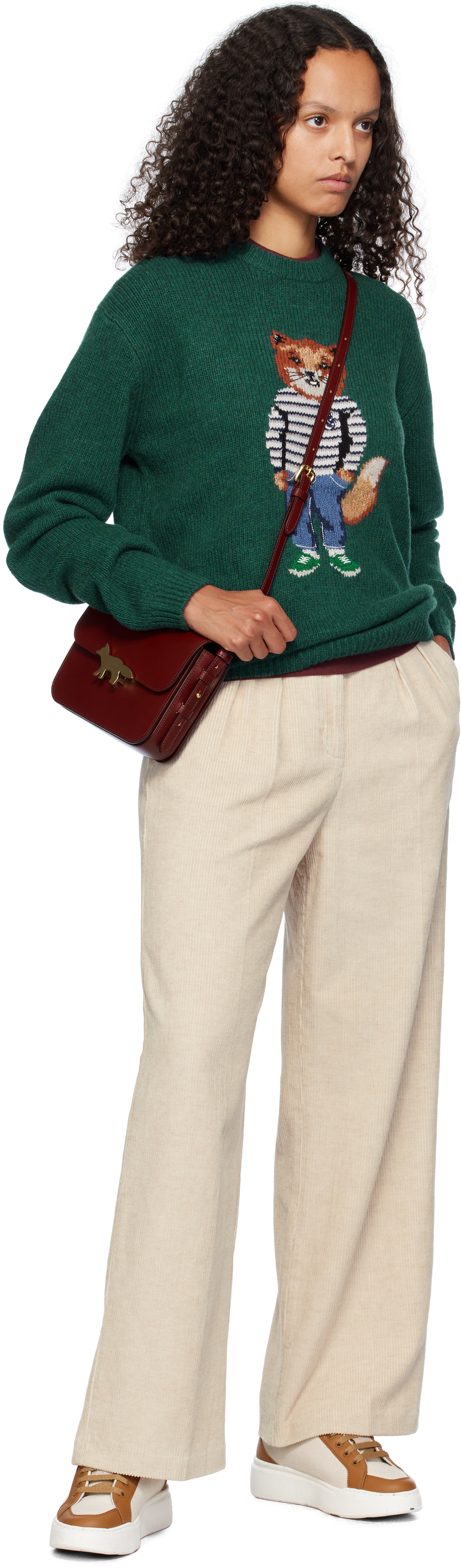 Maison Kitsuné Green Dressed Fox Intarsia Sweater Maison Kitsune