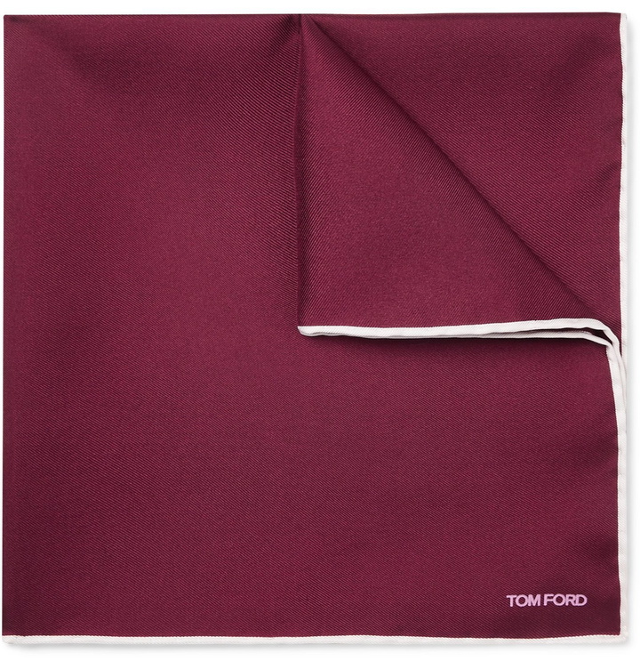 Photo: TOM FORD - Contrast-Tipped Silk-Twill Pocket Square - Burgundy