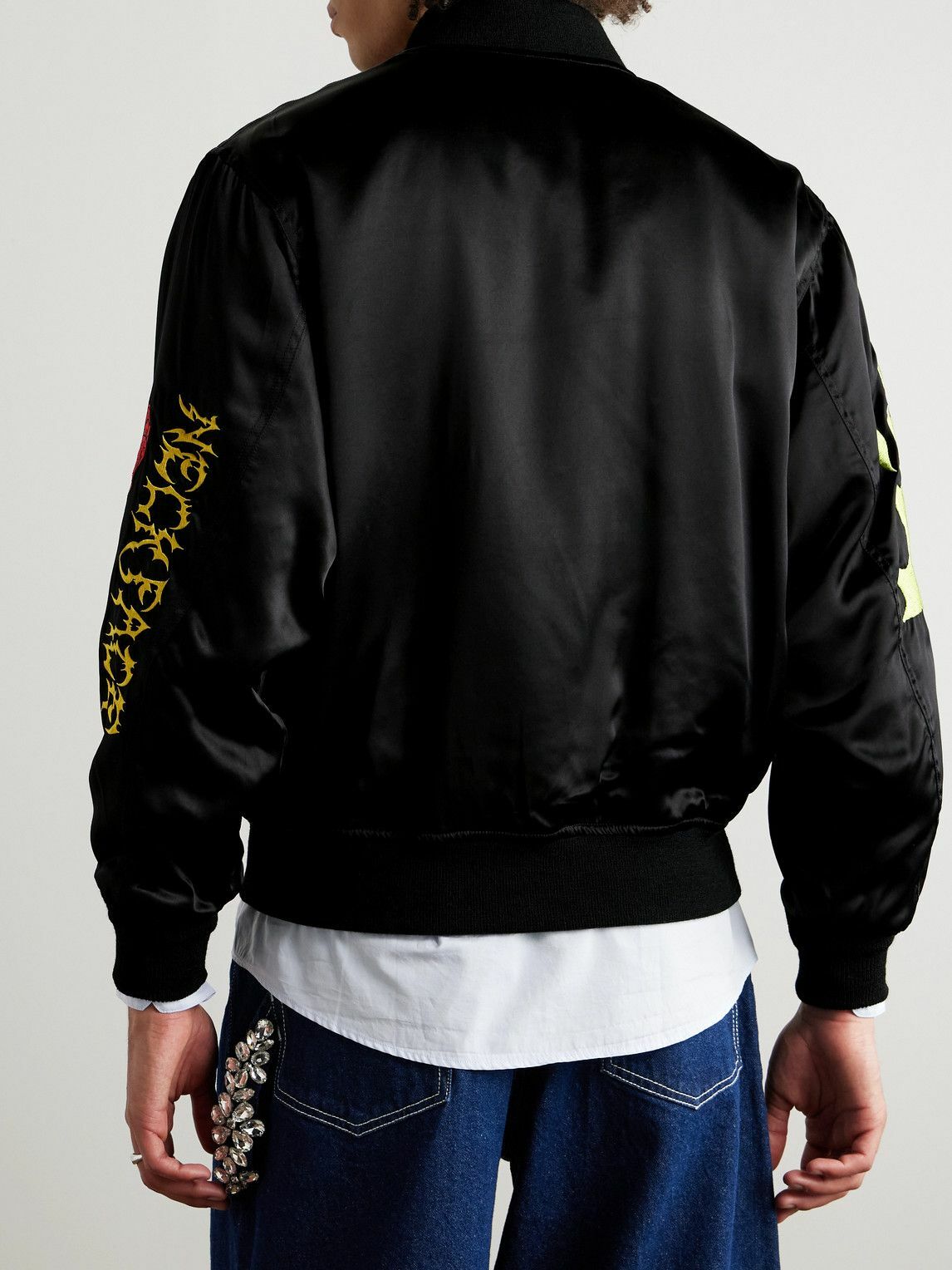 Wacko Maria - Neck Face Embroidered Satin Bomber Jacket - Black
