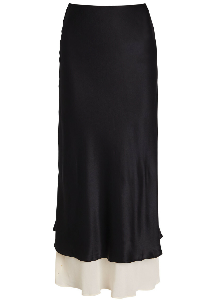 Reformation Marcia Colour-blocked Silk Midi Skirt Black