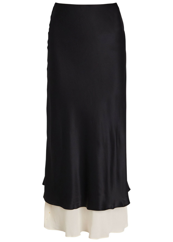 Photo: Reformation Marcia Colour-blocked Silk Midi Skirt Black