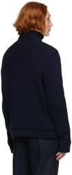 Gucci Navy Rib Knit Wool Zip-Up Jacket