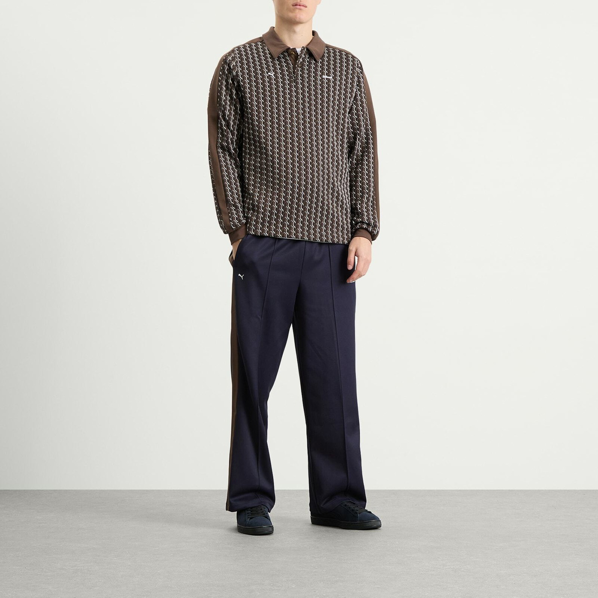 Puma x JJJJound T7 Long Sleeve Polo in Chocolate