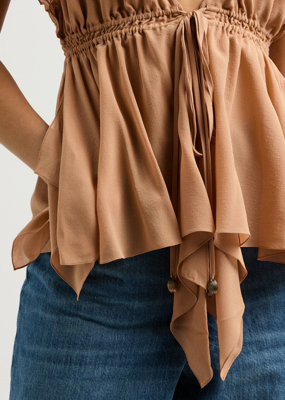Chloe Women's Peach Ruffled Silk-Georgette Top Size 38 (UK10