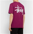 Stüssy - Logo-Print Cotton-Blend Jersey T-Shirt - Burgundy