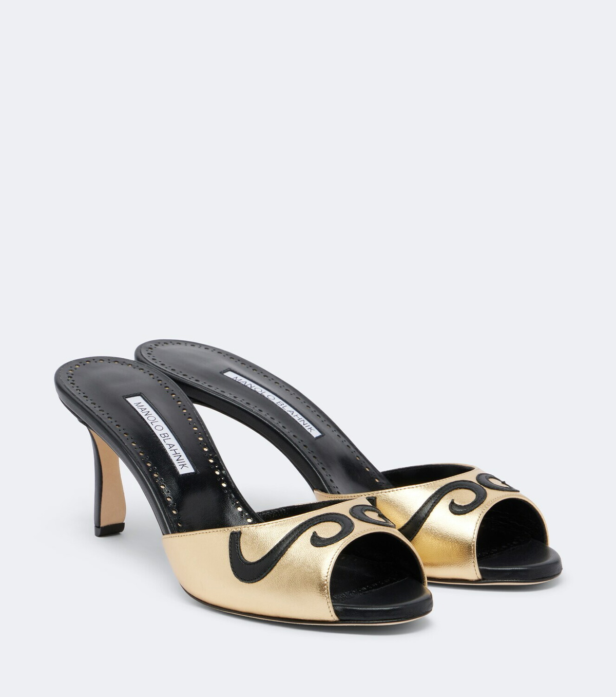 Manolo Blahnik Pintonamu embroidered metallic leather mules