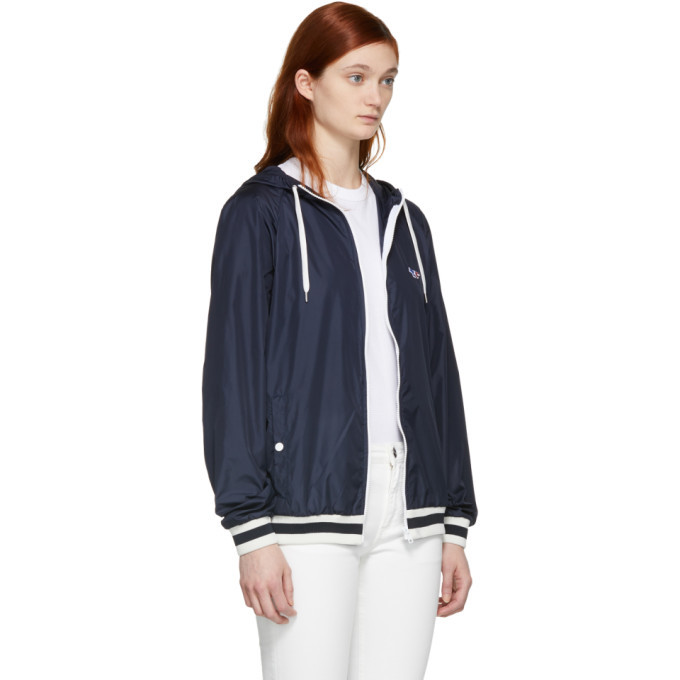 Maison Kitsune Navy Tricolor Fox Hooded Windbreaker Jacket Maison