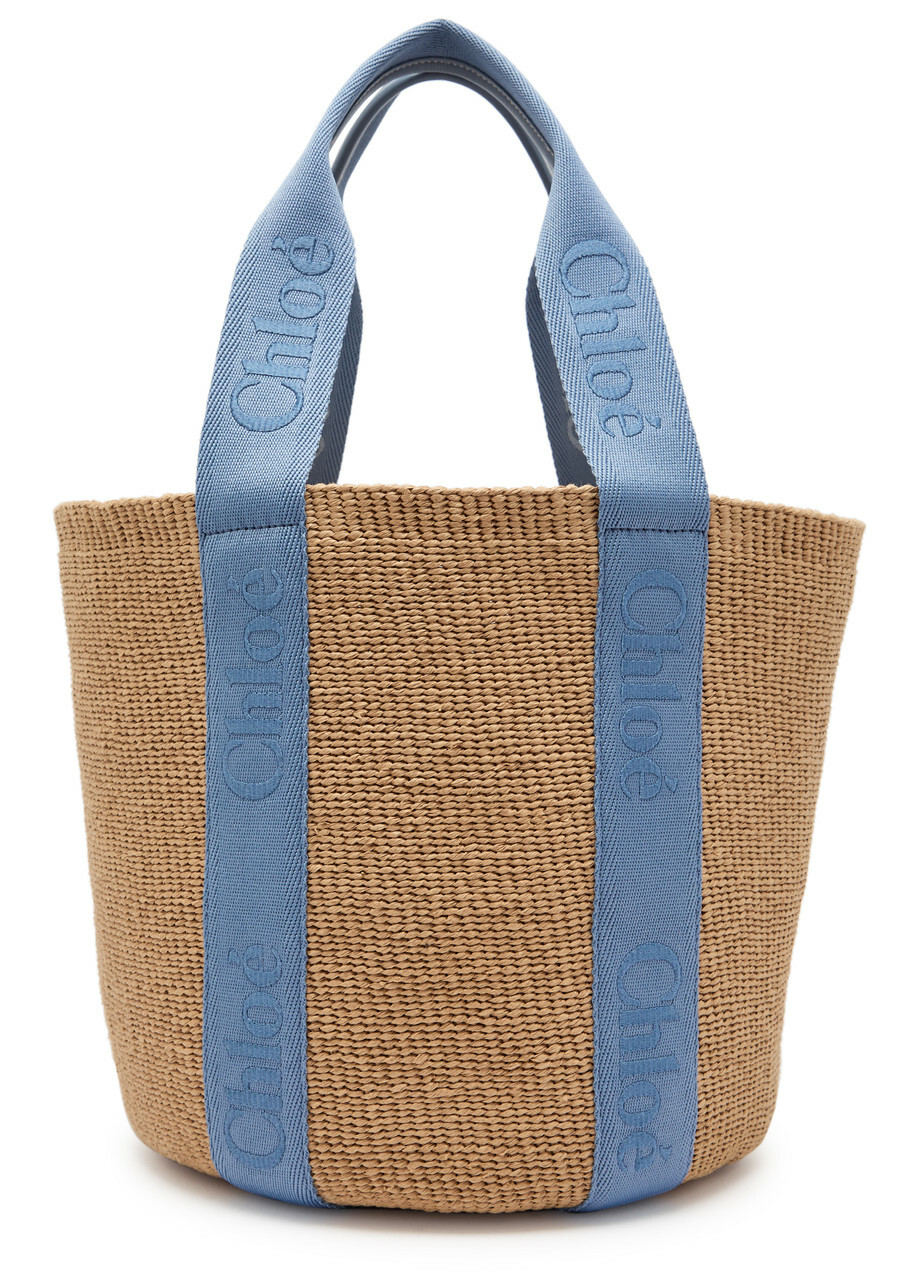 Chloe Woody Logo-embroidered Raffia Basket bag - Blue - One Size