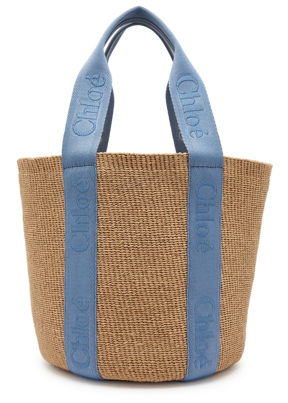 Photo: Chloe Woody Logo-embroidered Raffia Basket bag - Blue - One Size