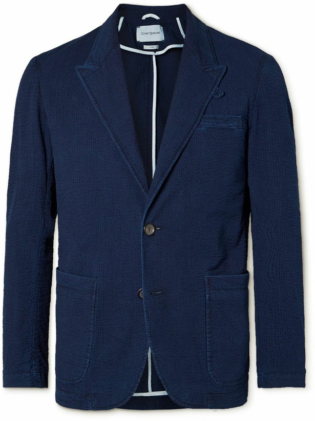 Photo: Oliver Spencer - Mansfield Cotton-Seersucker Suit Jacket - Blue