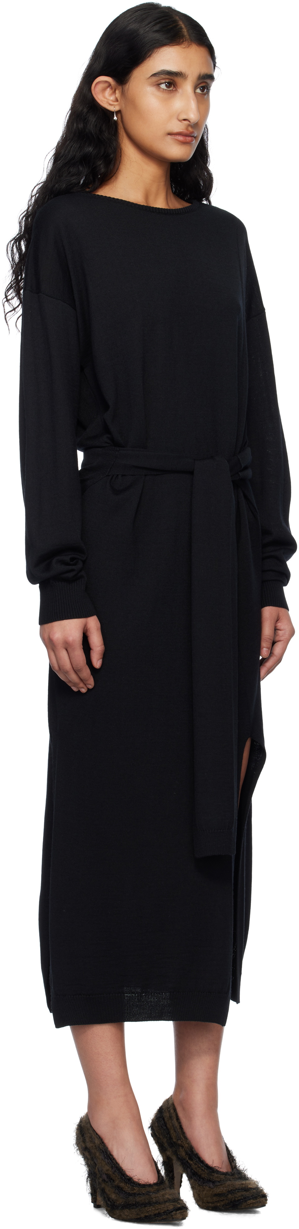 LEMAIRE Black Trompe L'Oeil Maxi Dress