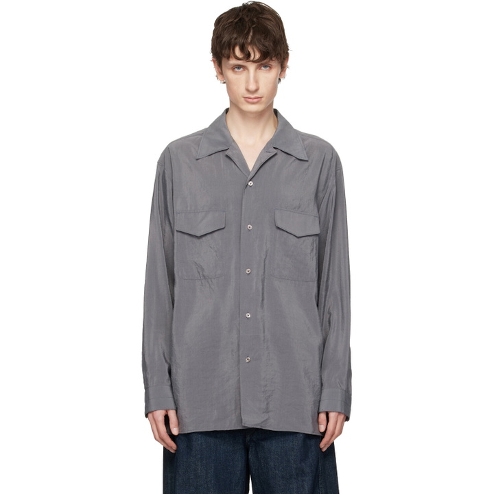 Photo: LEMAIRE Gray Convertible Collar Dry Silk Shirt