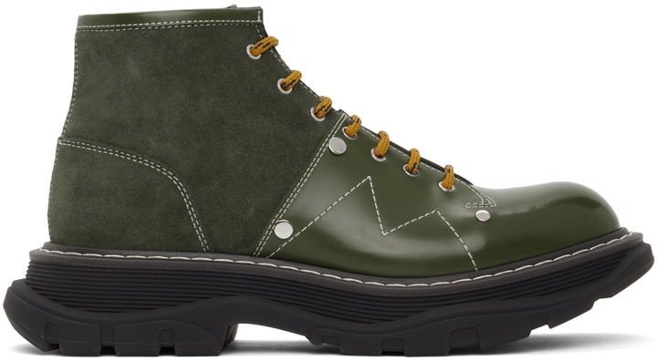Photo: Alexander McQueen Green Leather & Suede Tread Lace-Up Boots