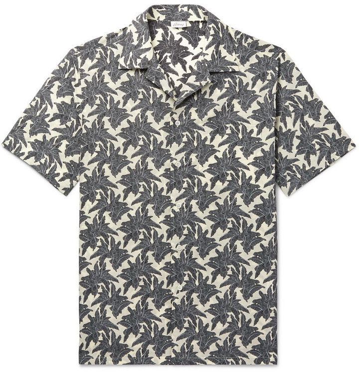 Photo: Brioni - Camp-Collar Printed Linen and Cotton-Blend Shirt - Black