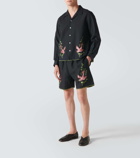 Bode Rosefinch embroidered linen Bermuda shorts