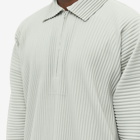 Homme Plissé Issey Miyake Men's Long Sleeve Pleat Quarter Zip Polo Shirt in Frosty Grey