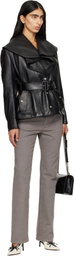 McQueen Black Draped Collar Leather Jacket