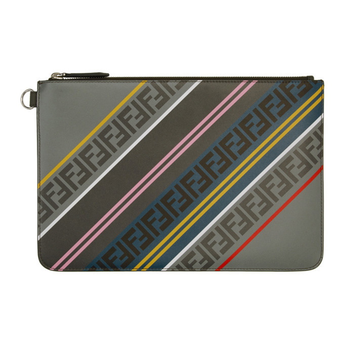 Photo: Fendi Grey Striped Forever Fendi Pouch