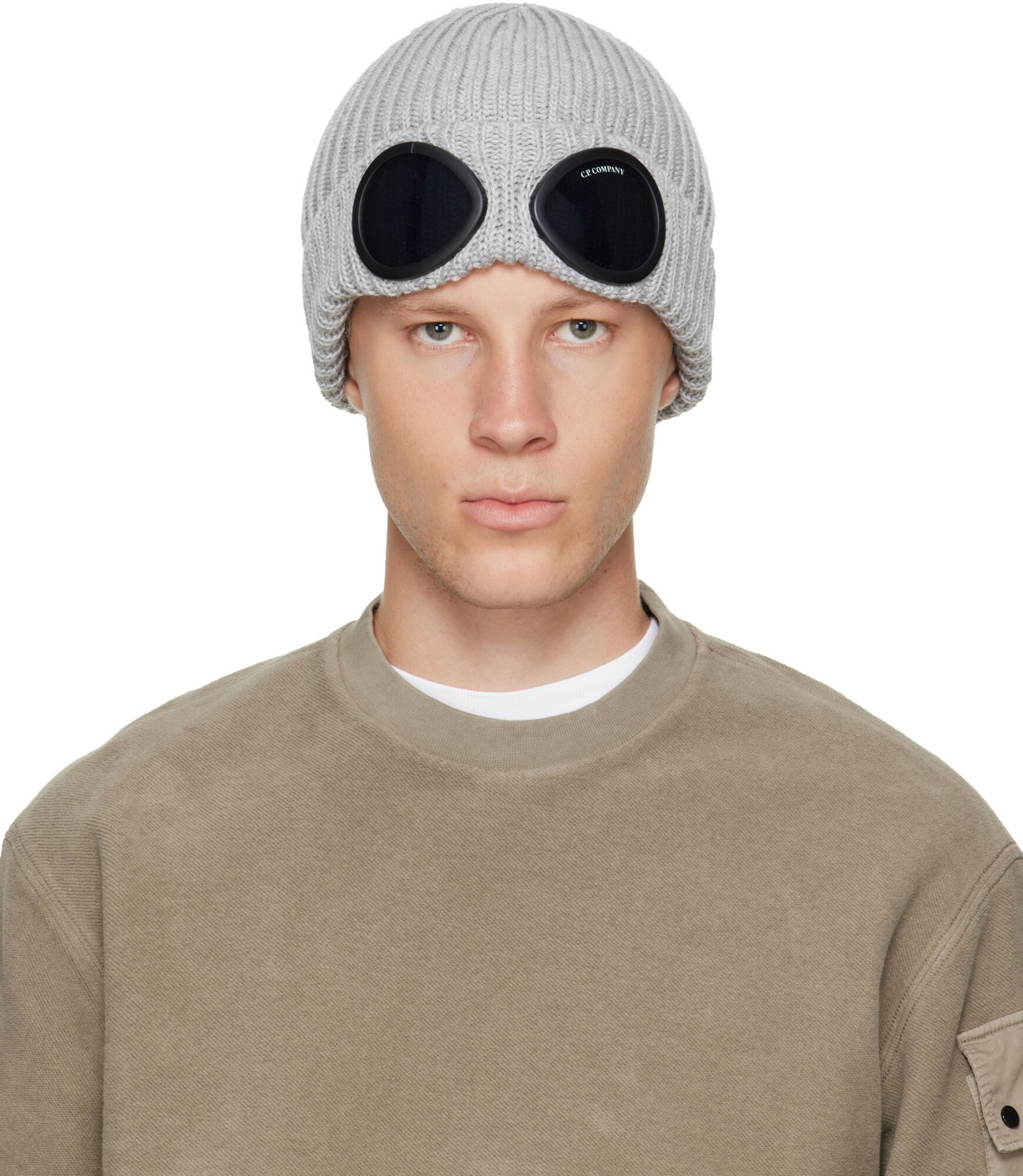 C.P. Company Gray Extrafine Merino Wool Goggle Beanie