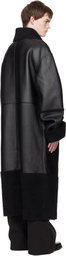 Entire Studios Black Long Leather & Faux-Shearling Coat