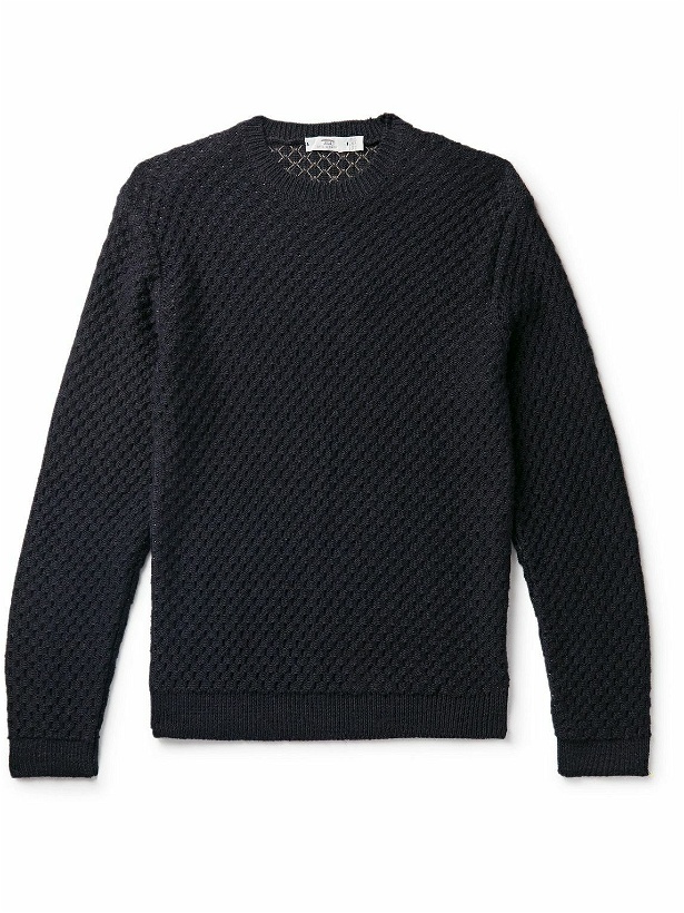 Photo: Inis Meáin - Honeycomb-Knit Alpaca and Silk-Blend Sweater - Blue