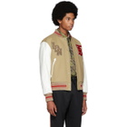 Burberry Beige and White Wool and Leather Padfield Bomber Jacket