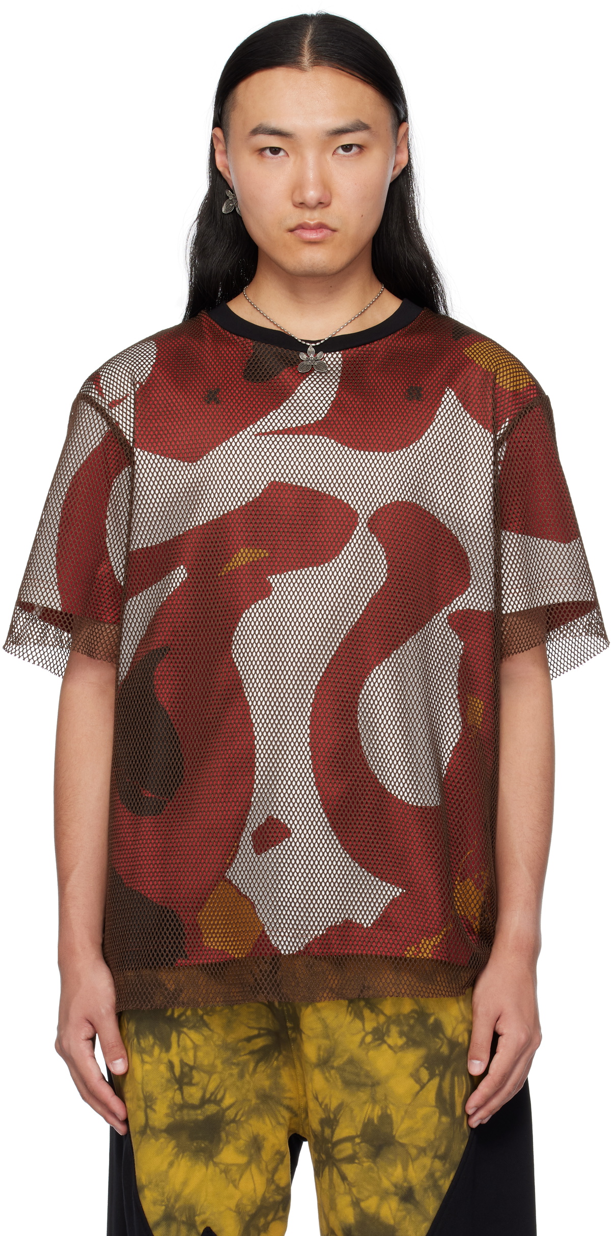 KUSIKOHC Brown Printed Mesh T-shirt