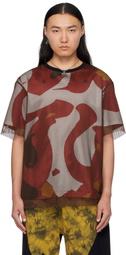 KUSIKOHC Brown Printed Mesh T-shirt