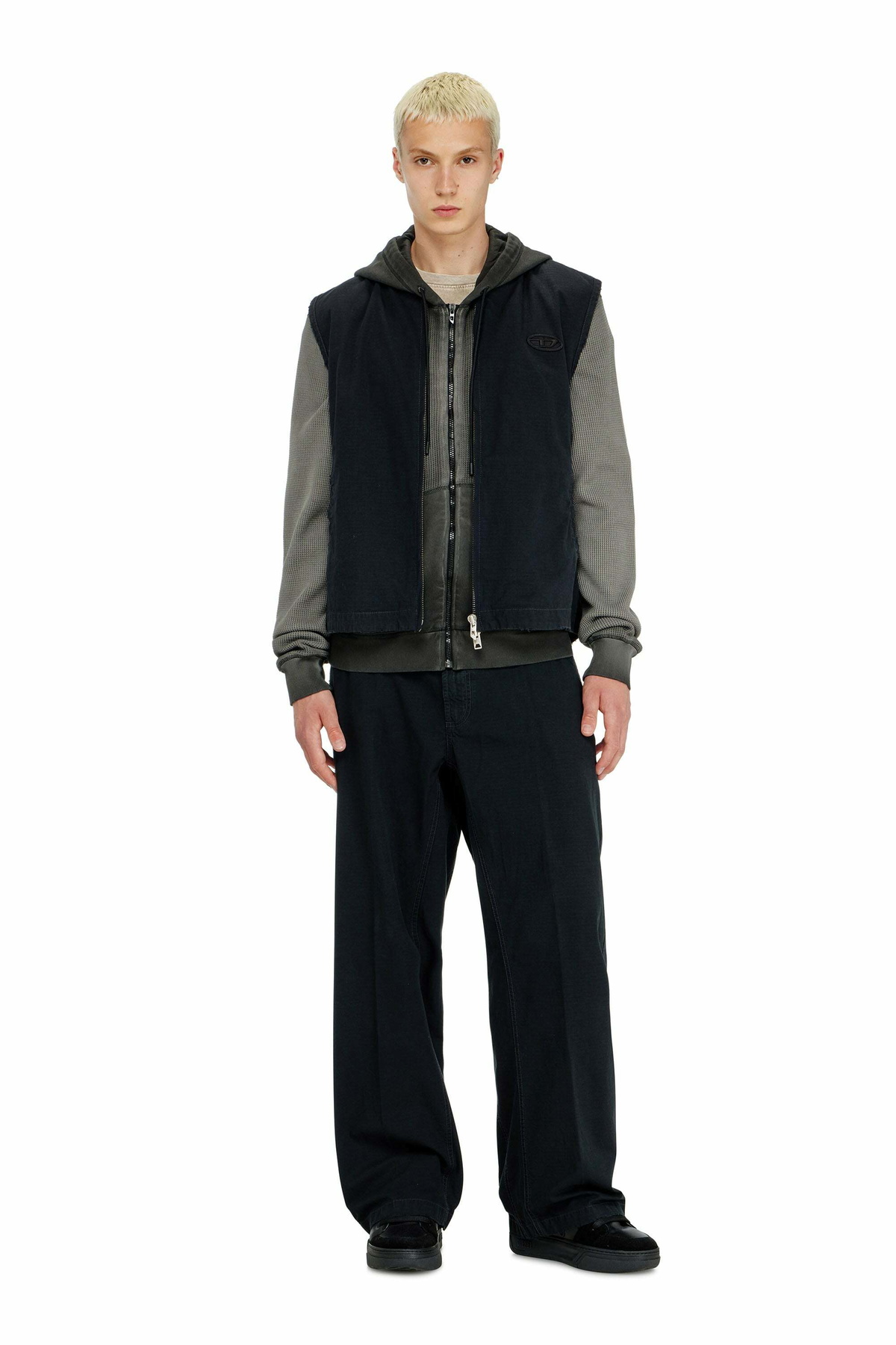 Diesel Cotton ripstop vest with Oval D patch - Jackets Mens in Black