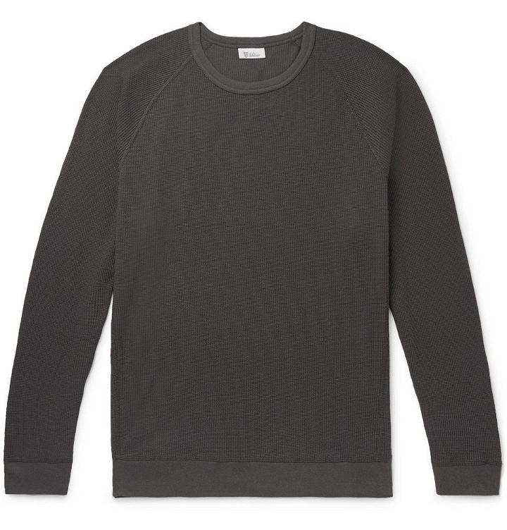 Photo: Schiesser - Ernst Waffle-Knit Cotton Sweatshirt - Dark gray