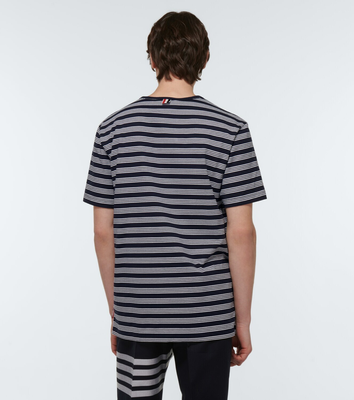 Tシャツ・カットソー THOM BROWNE TRICOLOR EMBROIDERED COTTON OVERSIZED T-SHIRT Thom Browne Oversized Cotton T-Shirt With Tricolor Stripe