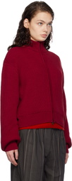 AMOMENTO Red Full Needle Crop Sweater
