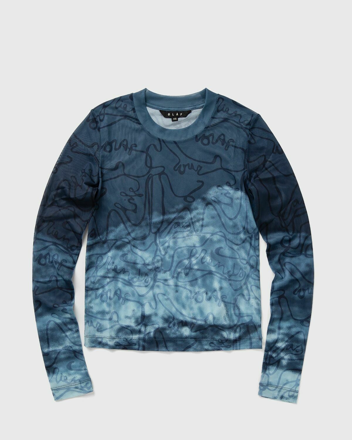 ØLÅF SCRIPT AOP MESH TOP LS Blue Womens Longsleefe