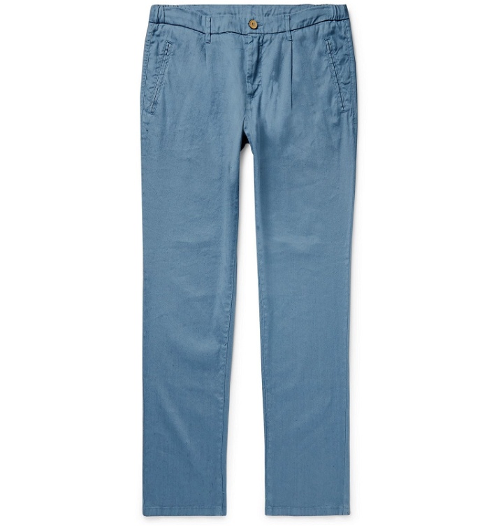 Photo: Altea - Bowery Tapered Pleated Linen-Blend Trousers - Blue