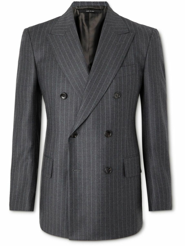 Photo: TOM FORD - Double-Breasted Striped Wool and Silk-Blend Suit Jacket - Gray