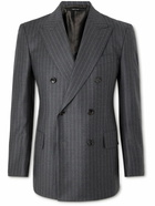 TOM FORD - Double-Breasted Striped Wool and Silk-Blend Suit Jacket - Gray