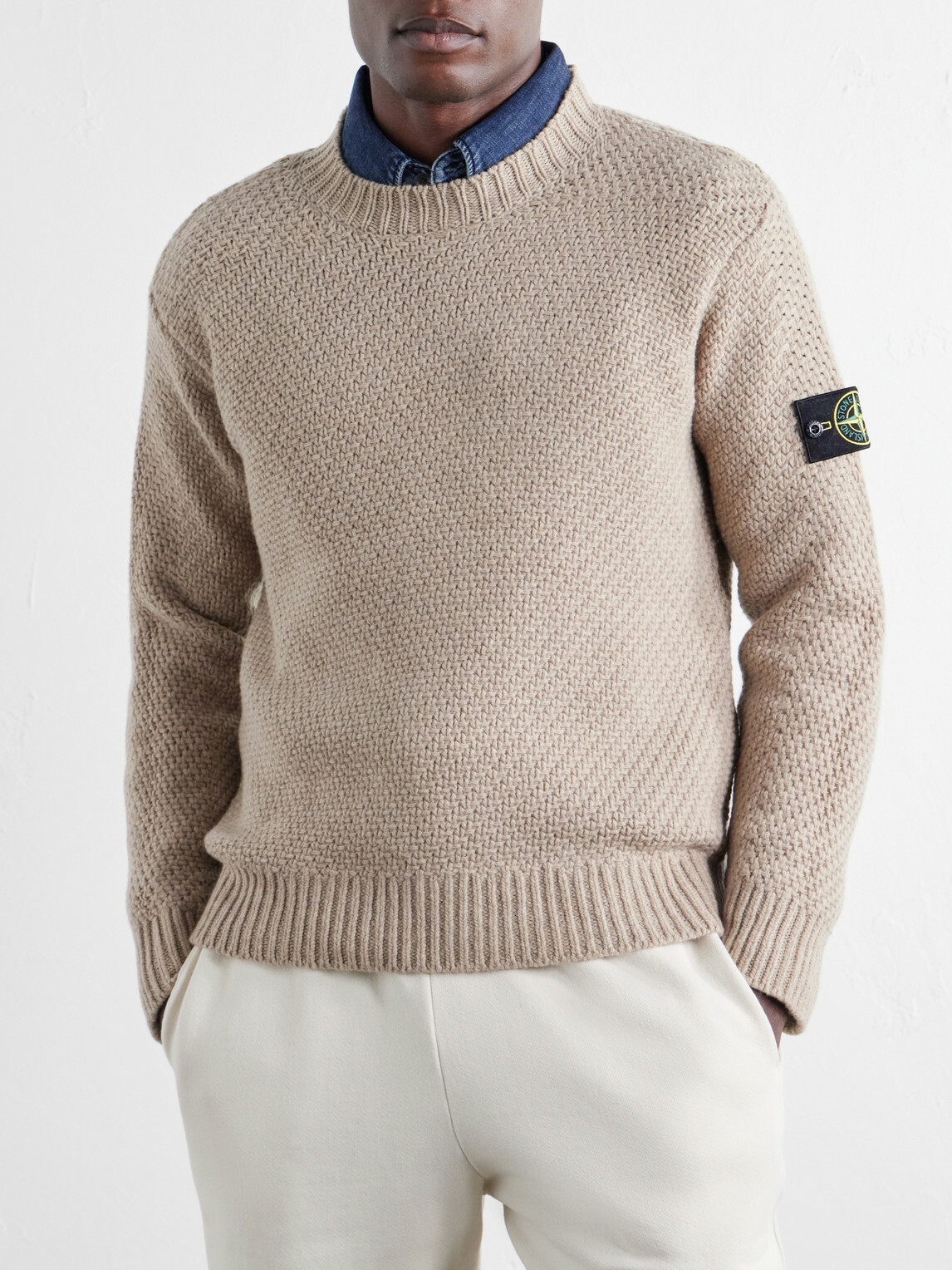 Stone Island - Basket-Stitch Wool-Blend Sweater - Brown
