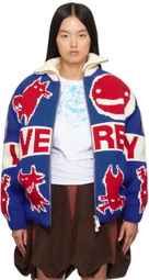 Charles Jeffrey LOVERBOY Blue & Red Knitted Puffer Jacket