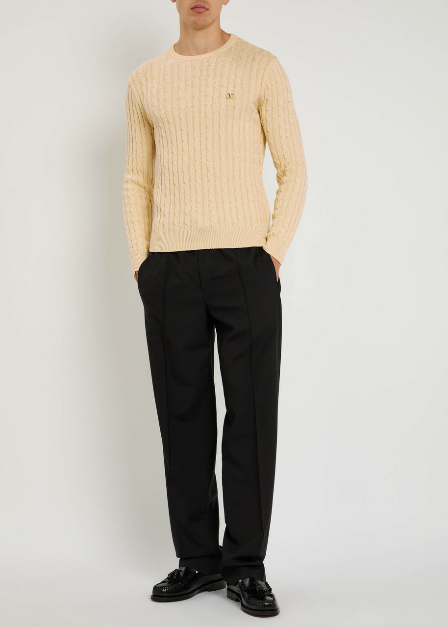 Valentino Garavani Vlogo Cable-knit Cotton Jumper Cream