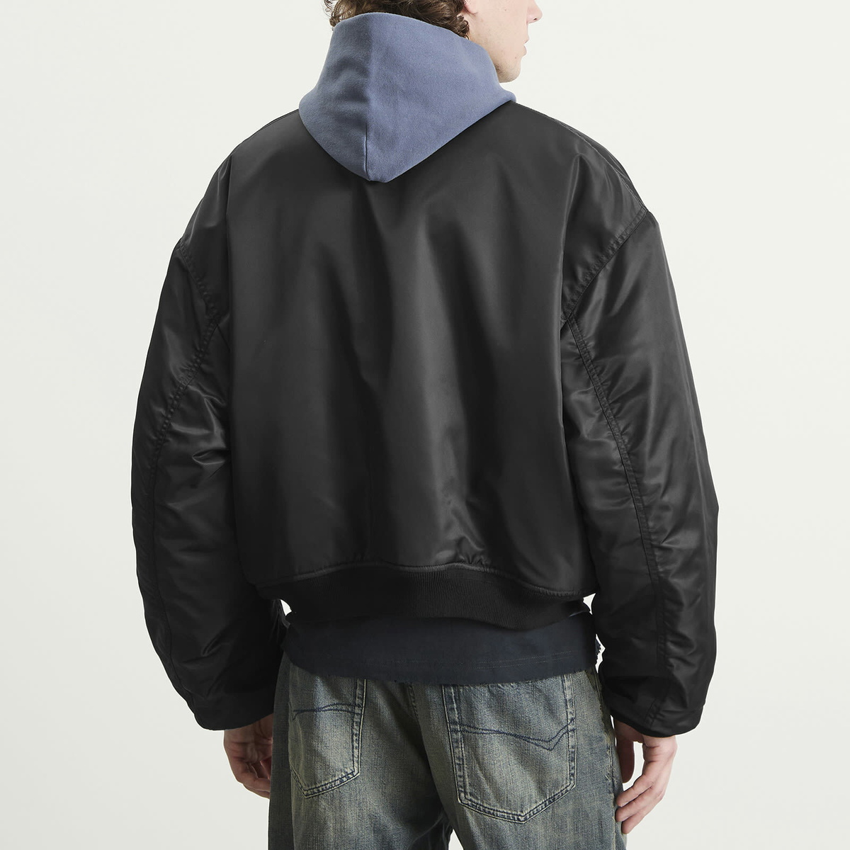 Balenciaga Men's Nylon Satin Bomber Jacket in Black
