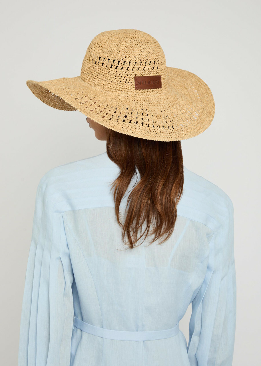 Mulberry Logo Crochet Straw hat Natural