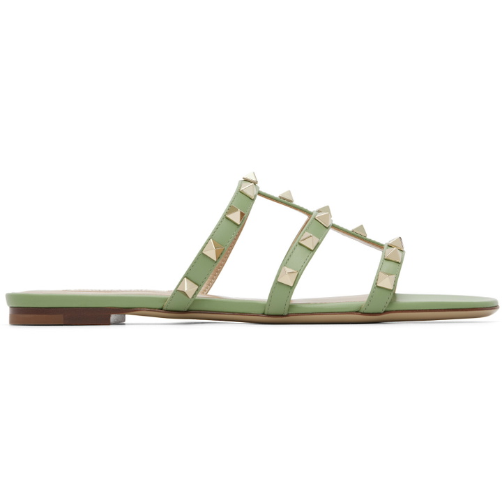 Photo: Valentino Garavani Green Rockstud Flat Slide Sandals