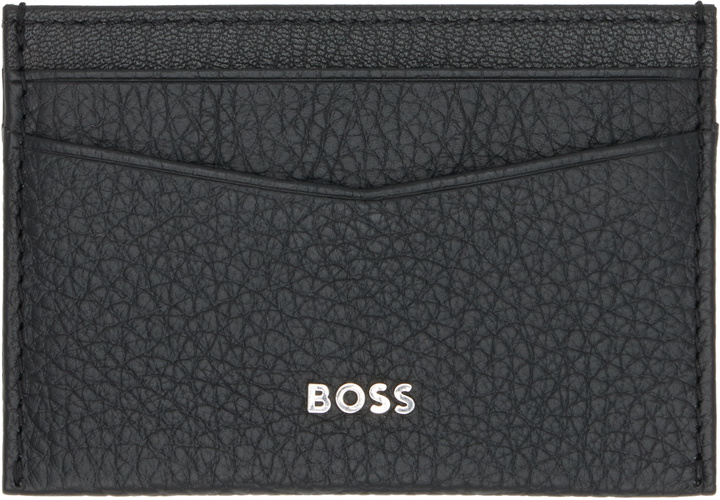 Photo: BOSS Black Leather Metallic Logo Lettering Card Holder