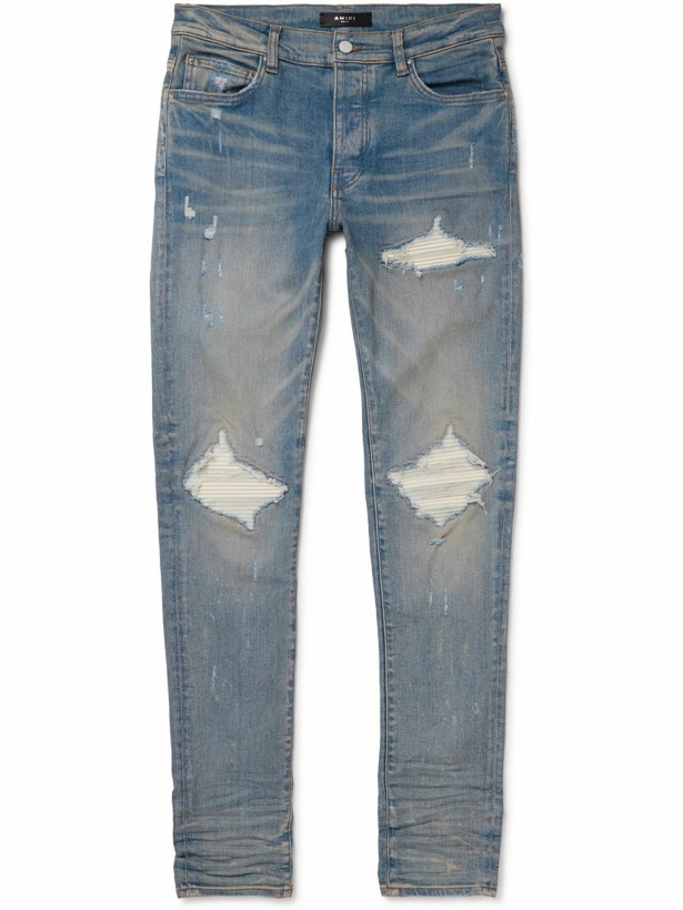 Photo: AMIRI - MX1 Skinny-Fit Ultrasuede®-Panelled Distressed Jeans - Blue