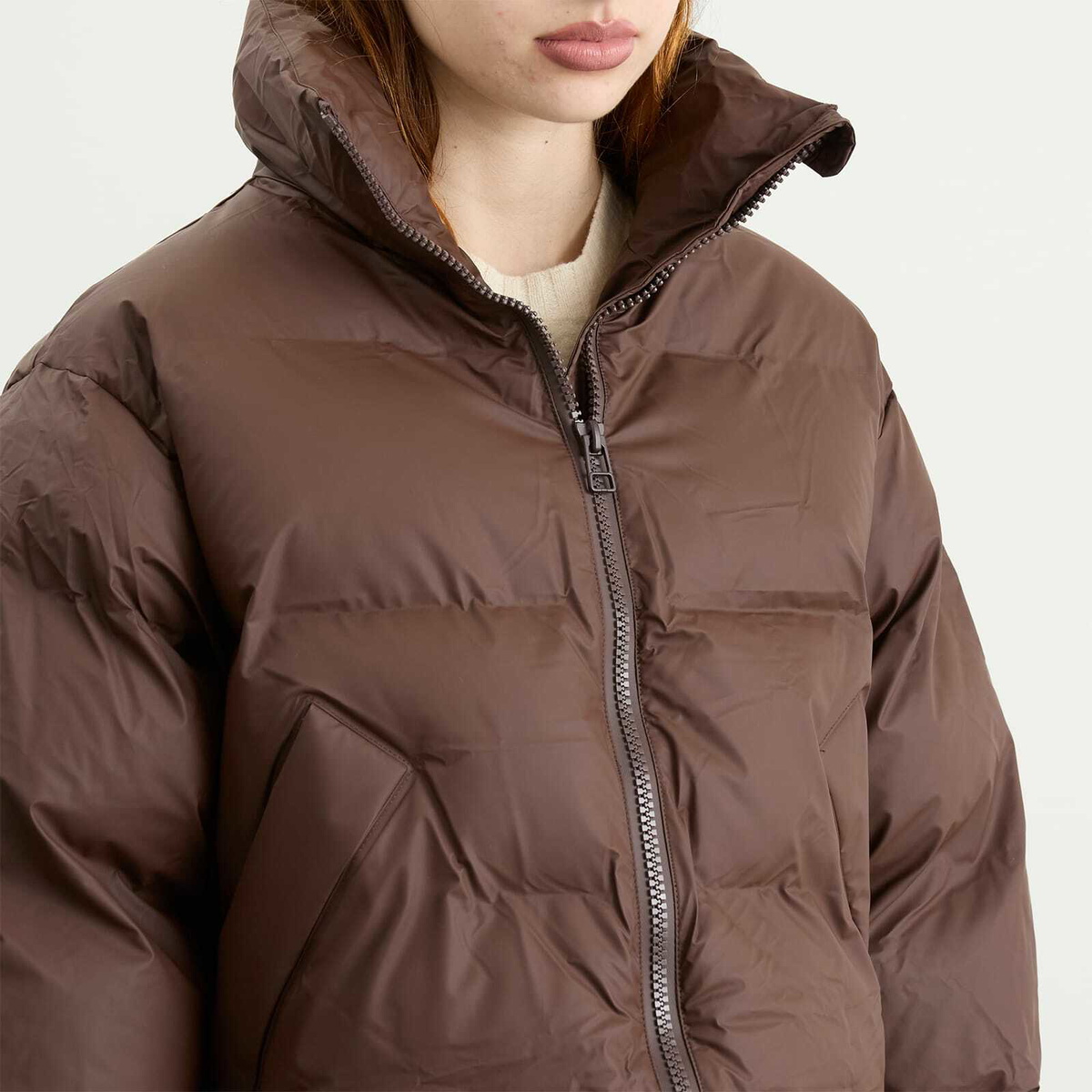 KASSL Editions Women's x Tretorn Hybrid Shelter Short Padded Jacket in Coffee Brown